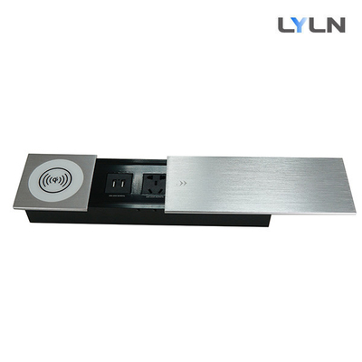 Brushed Aluminum Sliding Cover Desktop Socket With Wireless Charging Module