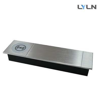 Brushed Aluminum Sliding Cover Desktop Socket With Wireless Charging Module